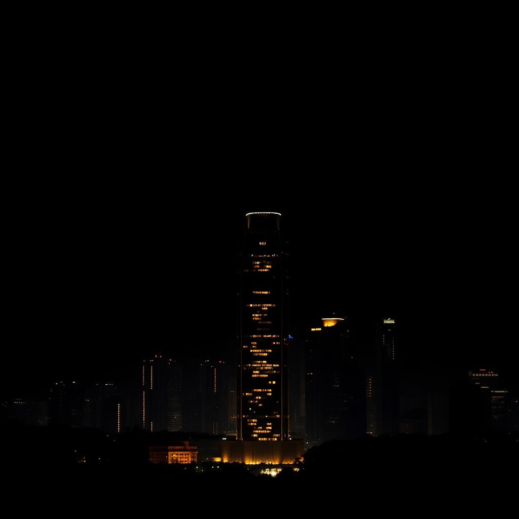 Illuminated luxury Gurgaon skyline at night with golden window lights