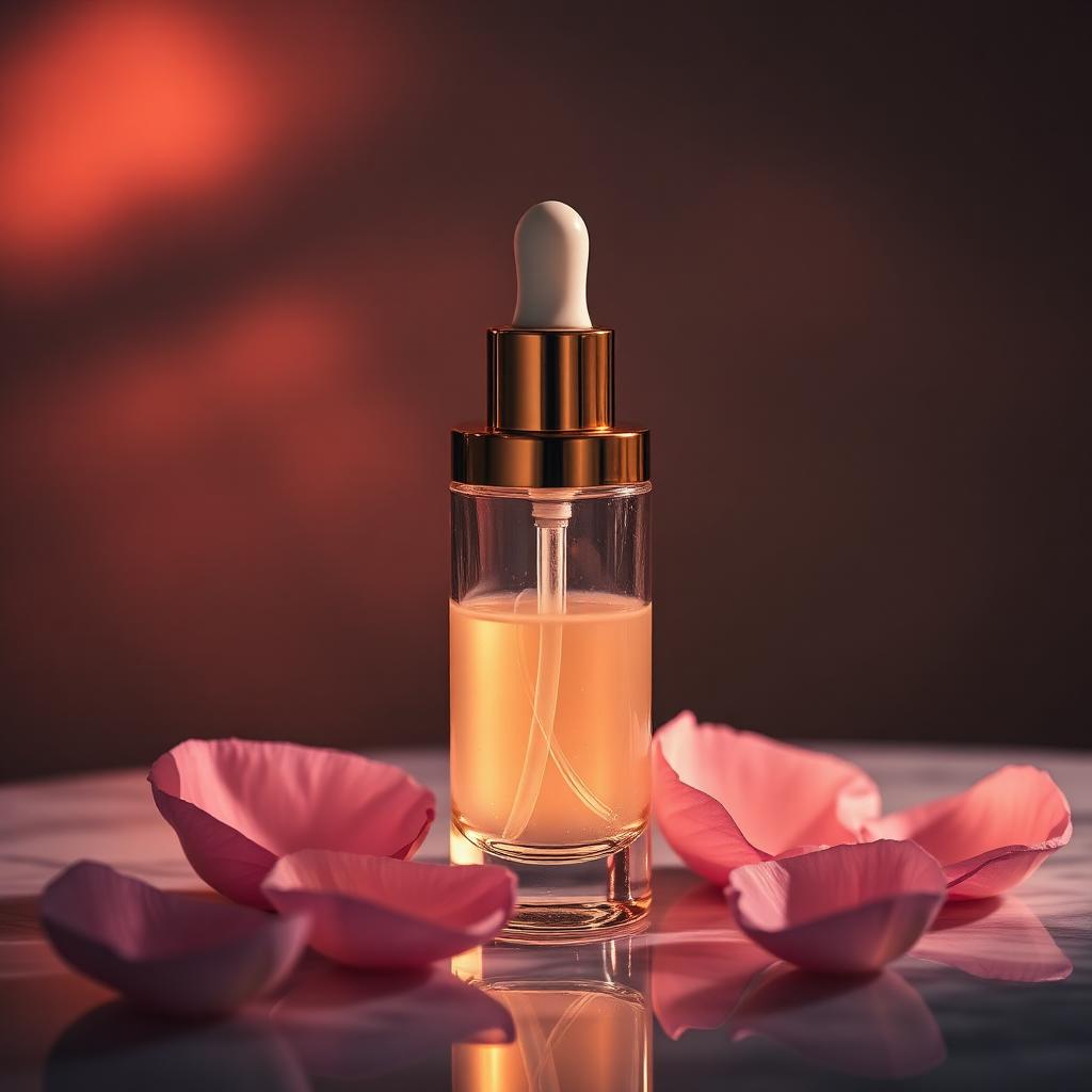 Luxury skincare serum bottle with gold accents