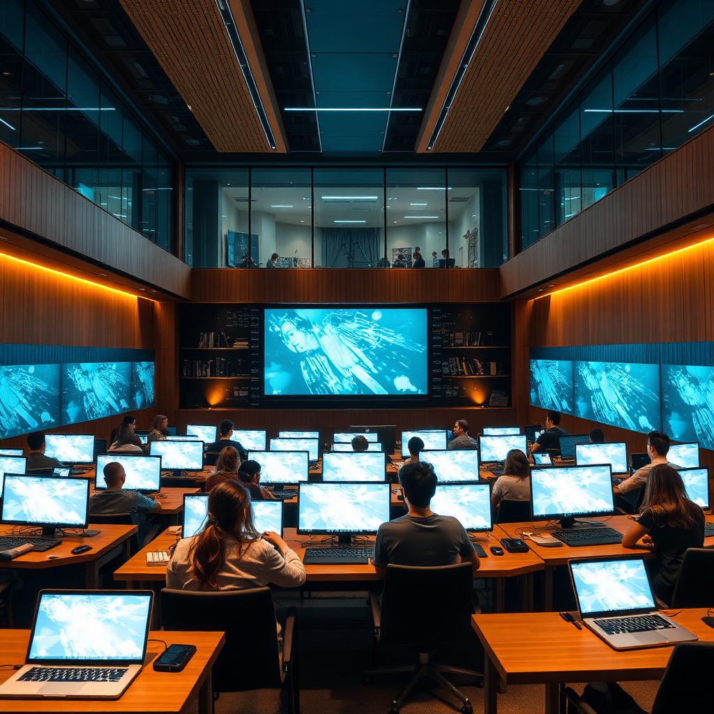 Premium classroom with students using laptops